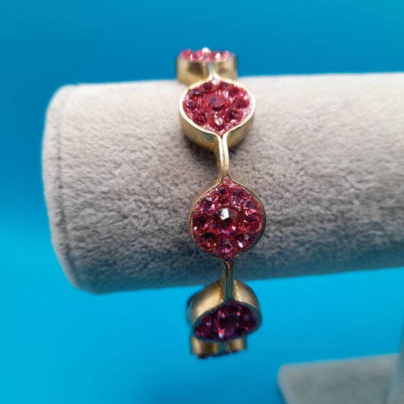 Vintage Pink Rhinestone Bangle Bracelet, Old Stock New W/ Tags, Made India - Picture 3 of 10